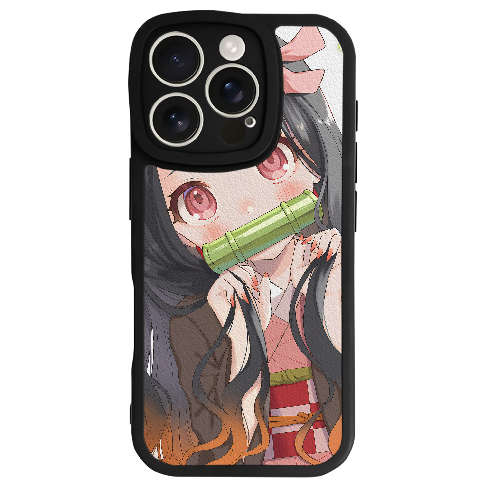 （画像用） 鬼滅の刃（きめつのやいば）竈門 禰󠄀豆子／かまど ねずこ Kamado Nezuko 【iPhone 16シリーズ対応】シリコンスマホケース（レザー調） 材質：シリコン